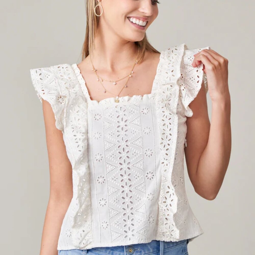 Spartina 449 Taralynn Eyelet Top Pearl White Sz L - NWT‎